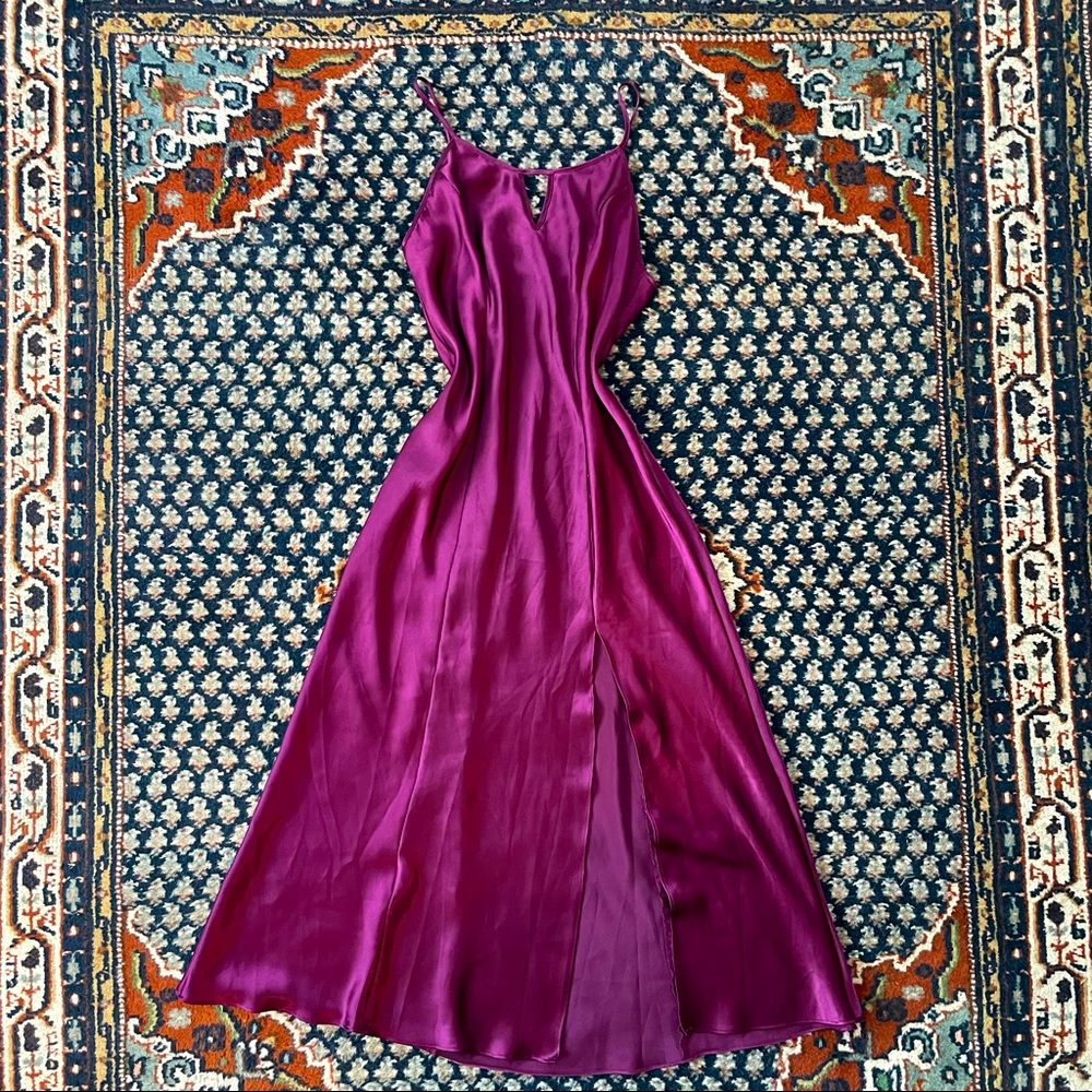 Silk & Satin Plum Slip Evening Night Gown - SM-M